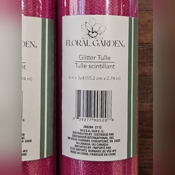 NEW! Floral Garden Pink Glitter Tulle 6 in x 3 yds - 5 Pieces DIY CRAFT Wedding - Picture 2 of 5